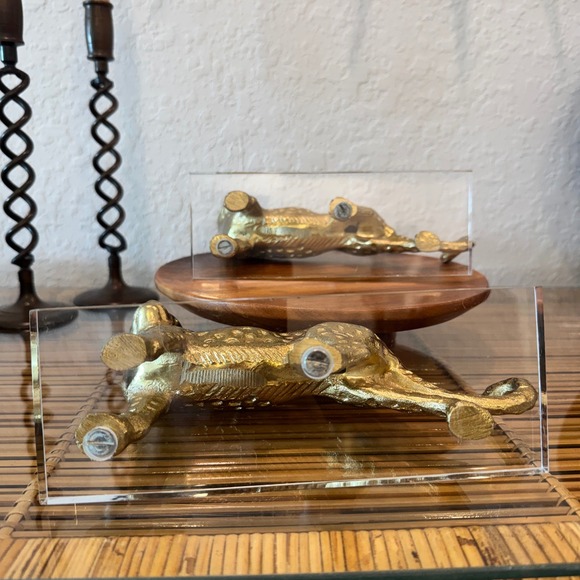 Pair Vtg Brass Cheetah Leopard Sculptures on Lucite Bases Hollywood Regency MCM - Picture 8 of 11